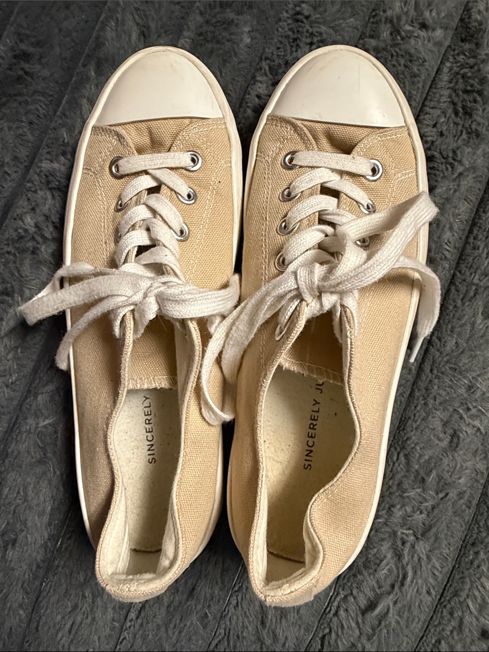 Sincerly Jules Tan Canvas Low-Top Lace-Up Sneakers